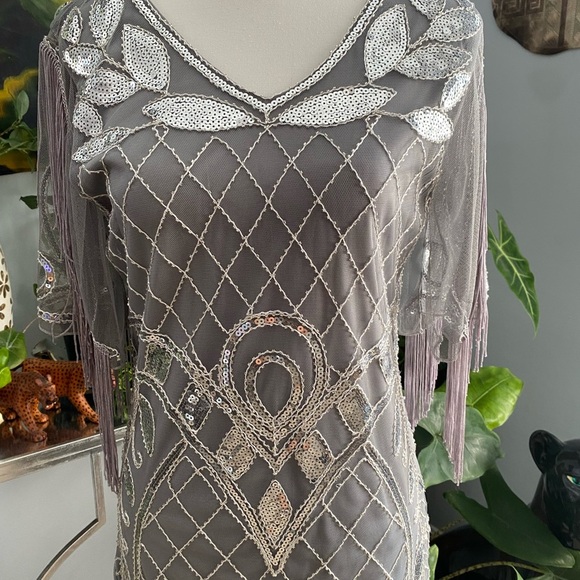 Metme Silver Sequin Fringe Women’s Dress Sz Medium Mermaidcore Balletcore - Picture 6 of 12
